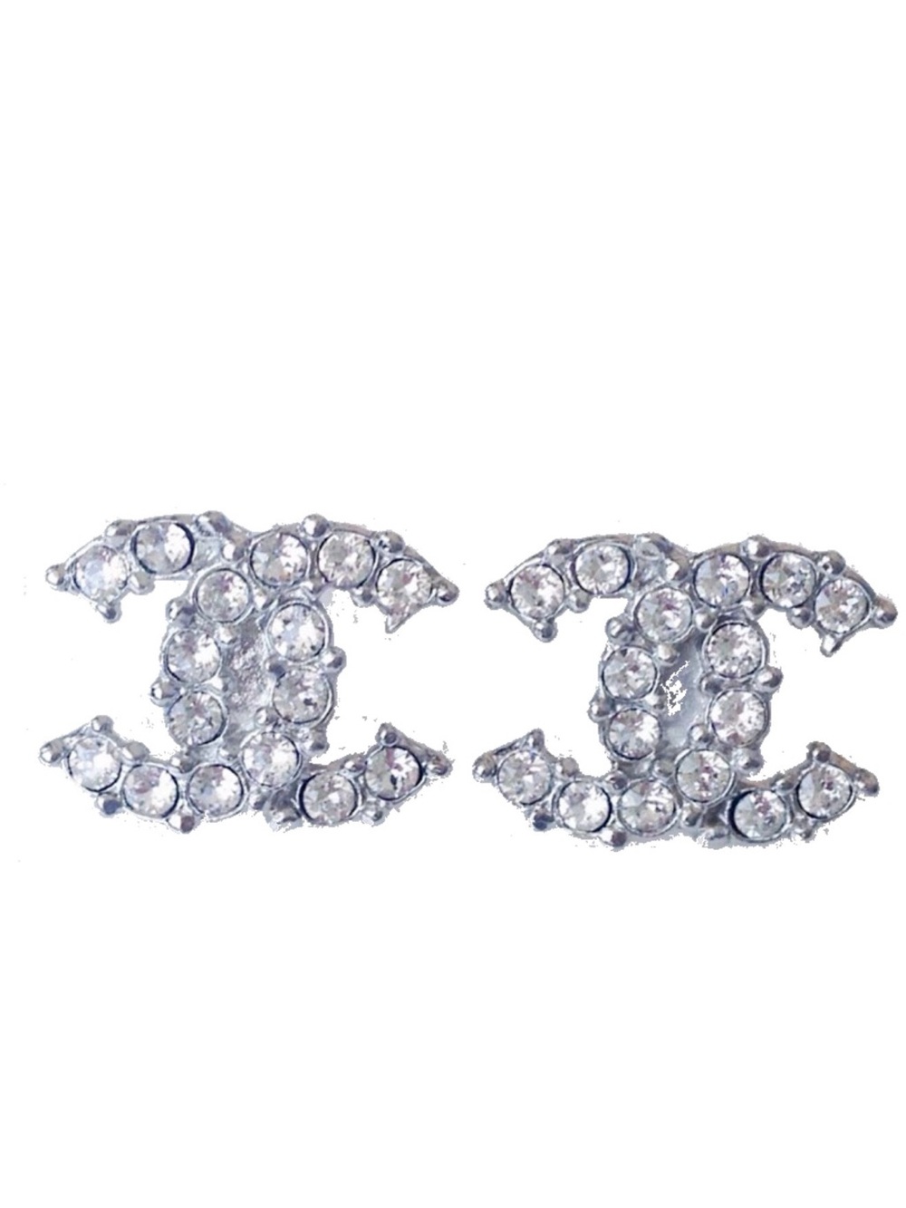 CHANEL Crystal CC Logo Stud Earrings - Clear/Silver Tone